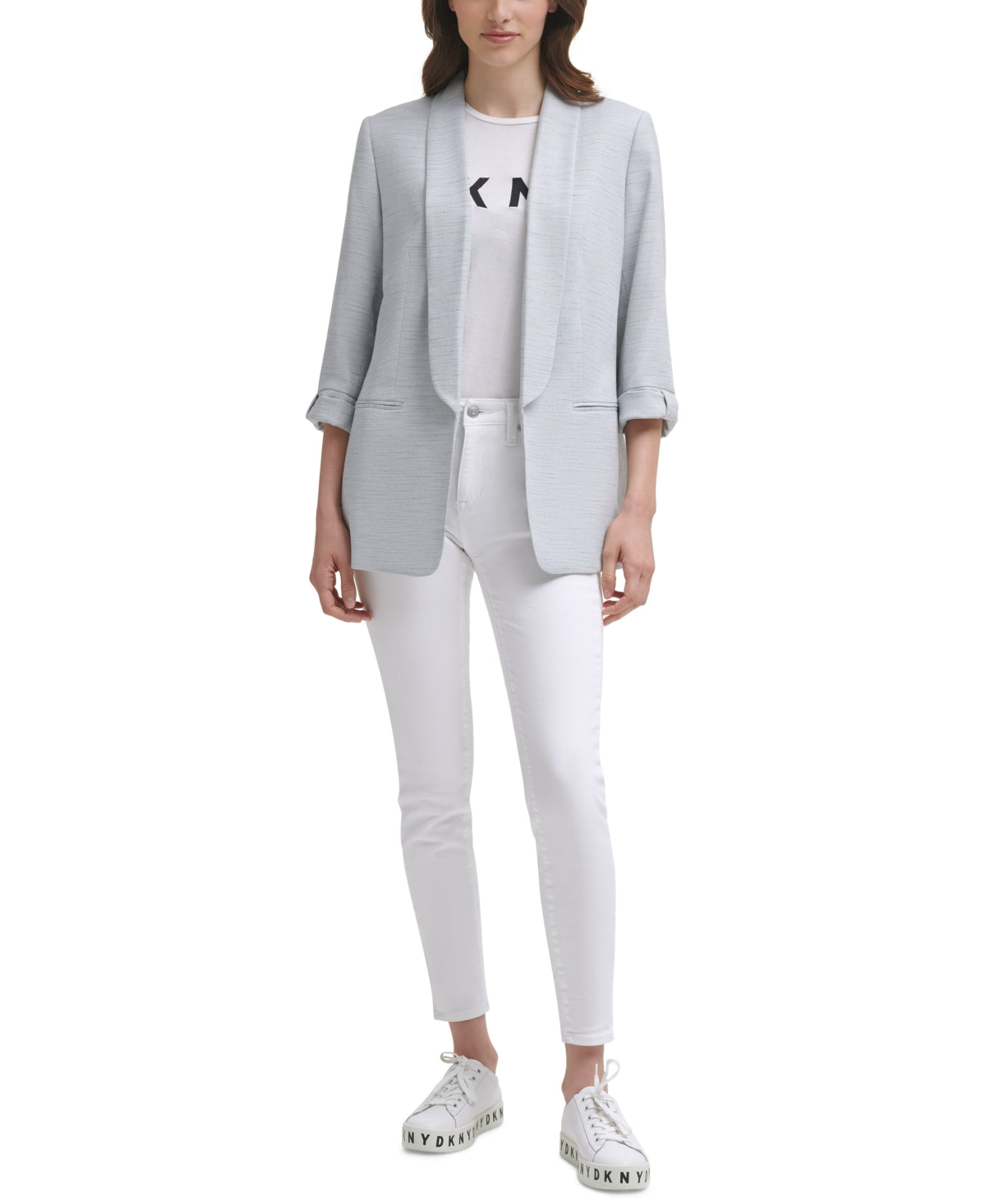 DKNY Women's Shawl Collar 3/4 Sleeve Blazer Blue Size 6Petite