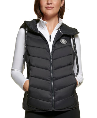 DKNY Women's Hooded Logo Puffer Vest Black Size Medium