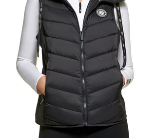 DKNY Women's Hooded Logo Puffer Vest Black Size Medium