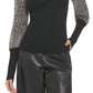 DKNY Women's Printed Mixed Media Long Sleeve Sweater Black Size Small
