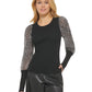 DKNY Women's Printed Mixed Media Long Sleeve Sweater Black Size Small