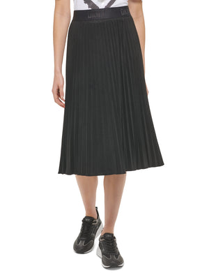 DKNY Women's Faux Suede Pleated Skirt Black Size Large