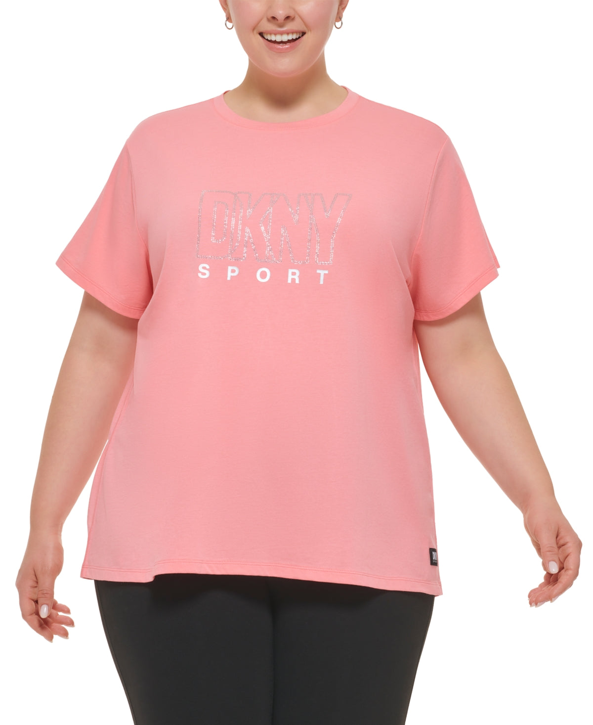 DKNY Women's Cotton Embellished Logo T-Shirt Pink Size 3X