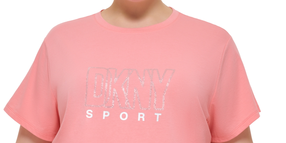 DKNY Women's Cotton Embellished Logo T-Shirt Pink Size 3X
