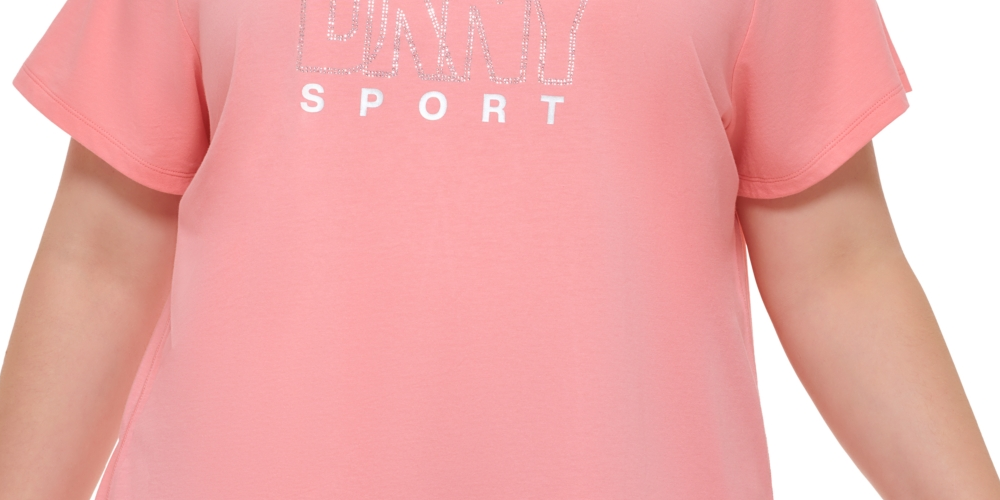 DKNY Women's Cotton Embellished Logo T-Shirt Pink Size 3X