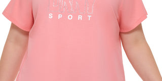 DKNY Women's Cotton Embellished Logo T-Shirt Pink Size 3X
