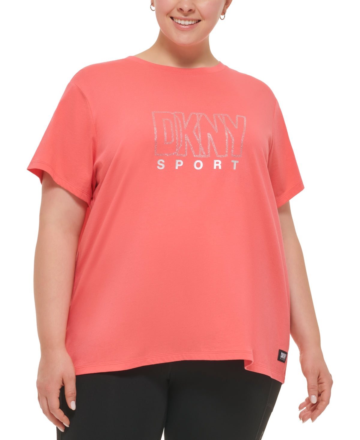 DKNY Women's Cotton Embellished Logo T Shirt Red Size 1X