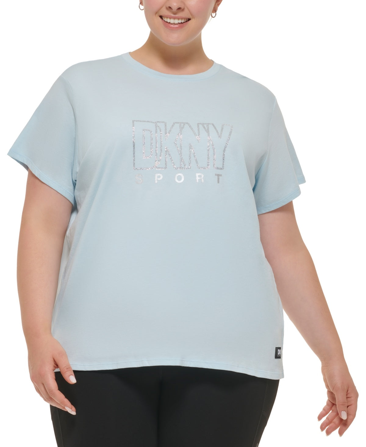 DKNY Women's Cotton Embellished Logo T-Shirt Blue Size 1X