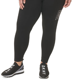 DKNY Women's Embellished Logo Leggings Black Size 2X