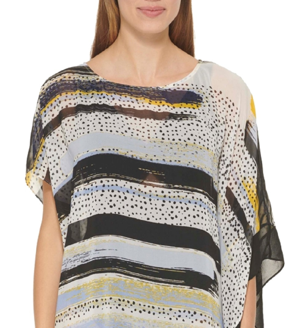 DKNY Women's Asymmetrical Chiffon Kaftan Swim Cover-Up  Swimsuit Blue Size SM