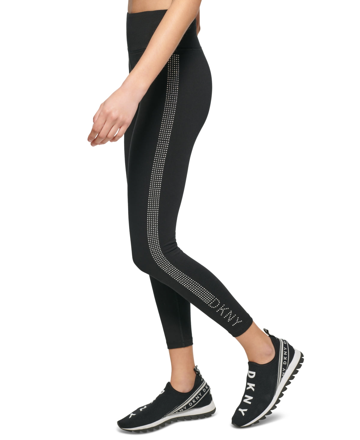 DKNY Women's High Waist Rhinestone Stripe Leggings Black Size Medium