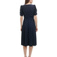DKNY Women's Polka Dot Ruched Sleeve Midi Dress Blue Size 4Petite