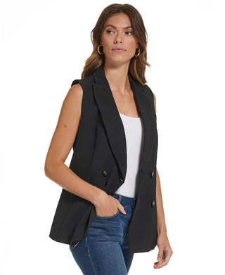 DKNY Women's Sleeveless Double Breasted Vest Black Size 6