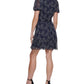 DKNY Women's Embroidered Faux Wrap Sheer Sleeve Dress Blue Size 2