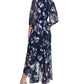 DKNY Women's Floral Print Faux Wrap Gown Blue Size 8