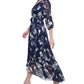 DKNY Women's Floral Print Faux Wrap Gown Blue Size 8