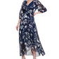 DKNY Women's Floral Print Faux Wrap Gown Blue Size 2