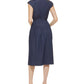 DKNY Women's Denim Cap Sleeve Tie Waist Midi Dress Blue Size 8