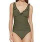 Dkny Women's Ruffle Plunge Underwire Tummy Control One Piece Swimsuit Green