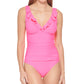 DKNY Women's Ruffle Plunge Underwire Tummy Control One Piece Swimsuit Pink Size 12