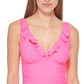 DKNY Women's Ruffle Plunge Underwire Tummy Control One Piece Swimsuit Pink Size 12