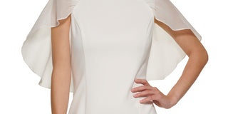 DKNY Women's Solid Capelet Dress White Size 16