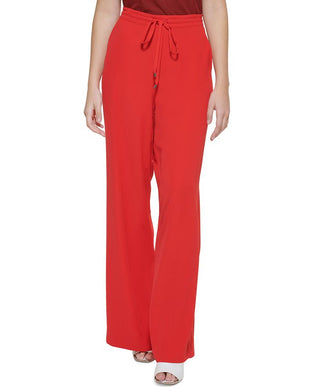 DKNY Women's Drawstring Wide Leg Pants Red Size X-Large