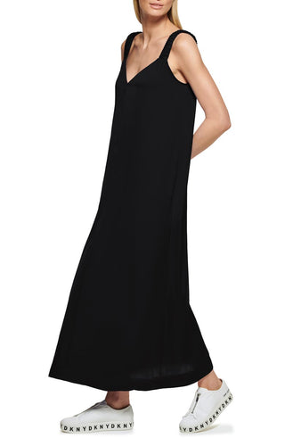 DKNY Women's Ruched Strap Maxi Dress Black Size X-Large