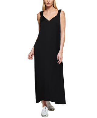DKNY Women's Ruched Strap Maxi Dress Black Size X-Large