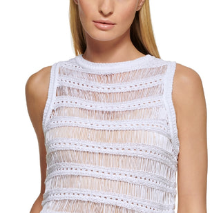 DKNY Women's Open Weave Sleeveless Sweater White Size Small