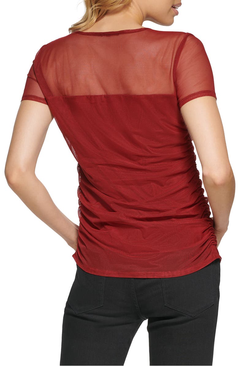 DKNY Women's Sheer Yoke Mesh Top Purple
