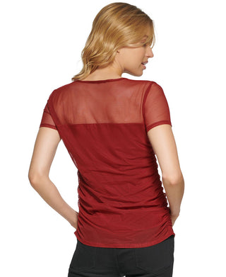 DKNY Women's Sheer Yoke Mesh Top Purple