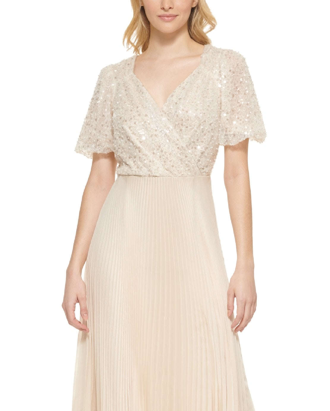 DKNY Women's Embellished Top Pleated Gown Brown Size 10