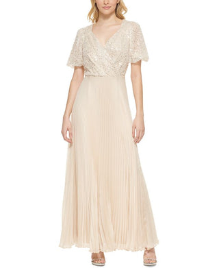 DKNY Women's Embellished Top Pleated Gown Brown Size 6