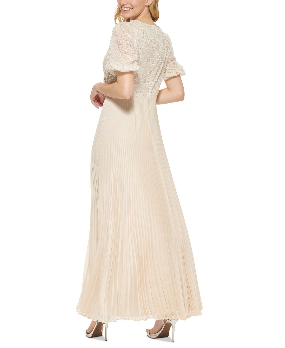 DKNY Women's Embellished Top Pleated Gown Brown Size 6