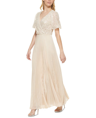 DKNY Women's Embellished Top Pleated Gown Brown Size 6