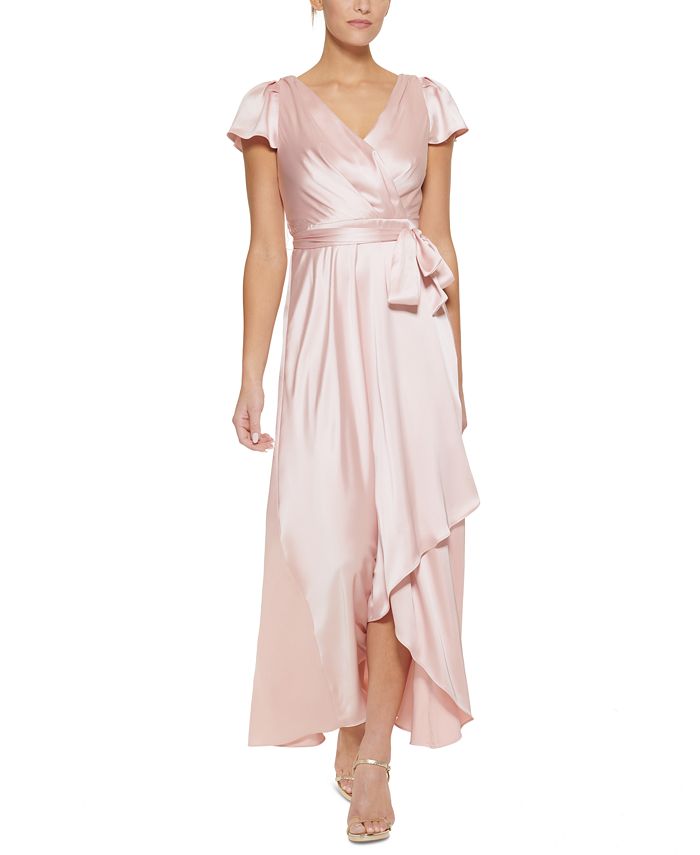 DKNY Women's Satin Faux Wrap Gown Pink Size 4