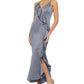 DKNY Women's Ruffled Satin Gown Gray Size 14