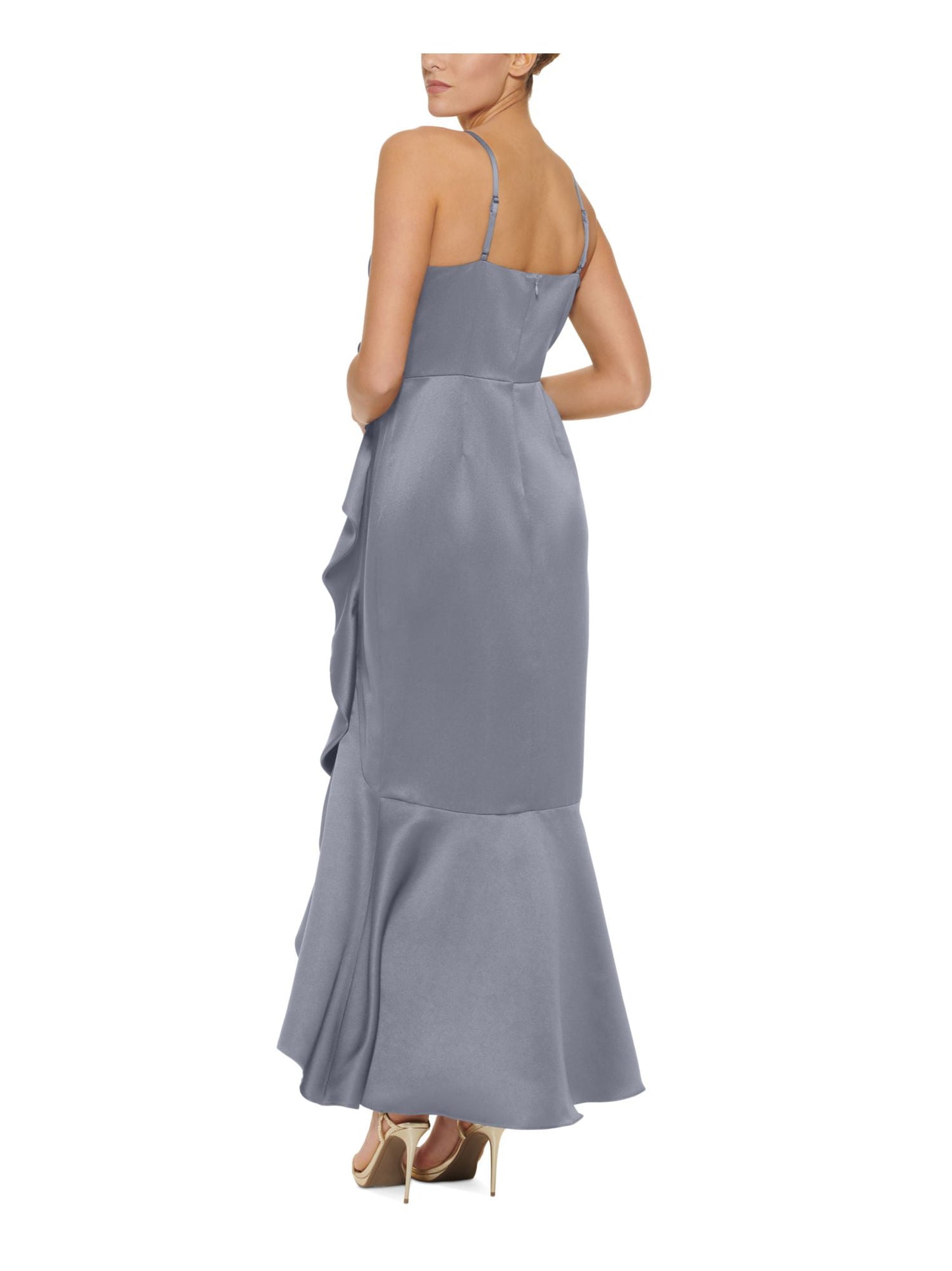 DKNY Women's Ruffled Satin Gown Gray Size 14