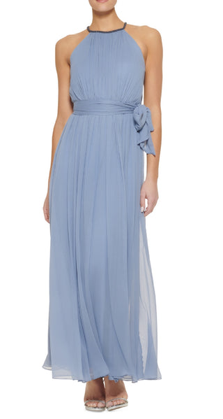 DKNY Women's Embellished Halter Gown Blue Size 4