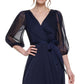 DKNY Women's Balloon Sleeve Faux Wrap Gown Blue Size 10