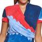 DKNY Women's Printed Wrap Front Top Blue Size Large