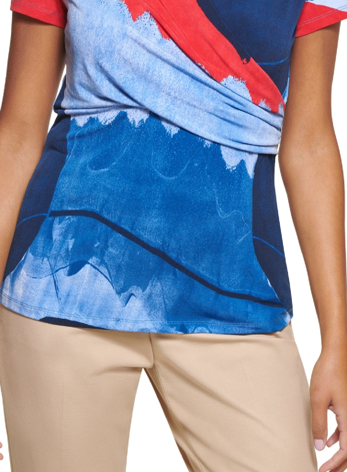 DKNY Women's Printed Wrap Front Top Blue Size Large