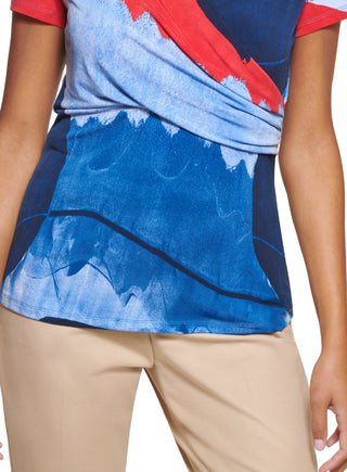 DKNY Women's Printed Wrap Front Top Blue Size Large