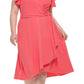 DKNY Women's Ruffled Sleeve Faux Wrap Dress Red Size 16W