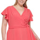 DKNY Women's Ruffled Sleeve Faux Wrap Dress Red Size 16W