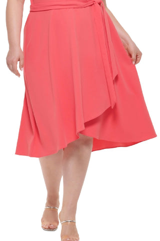 DKNY Women's Ruffled Sleeve Faux Wrap Dress Red Size 16W