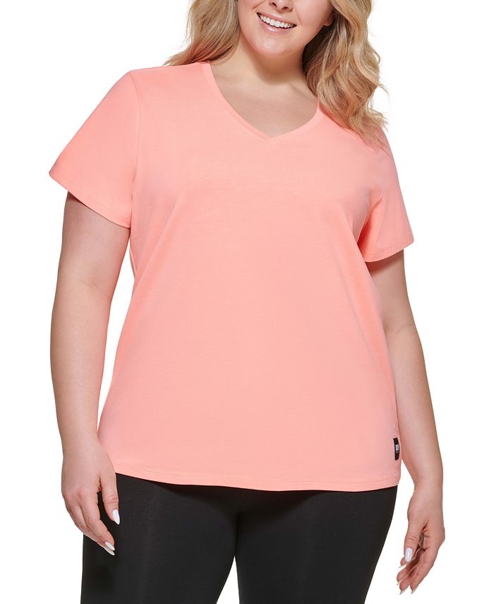 DKNY Women's V Neck Tee Pink Size 3X