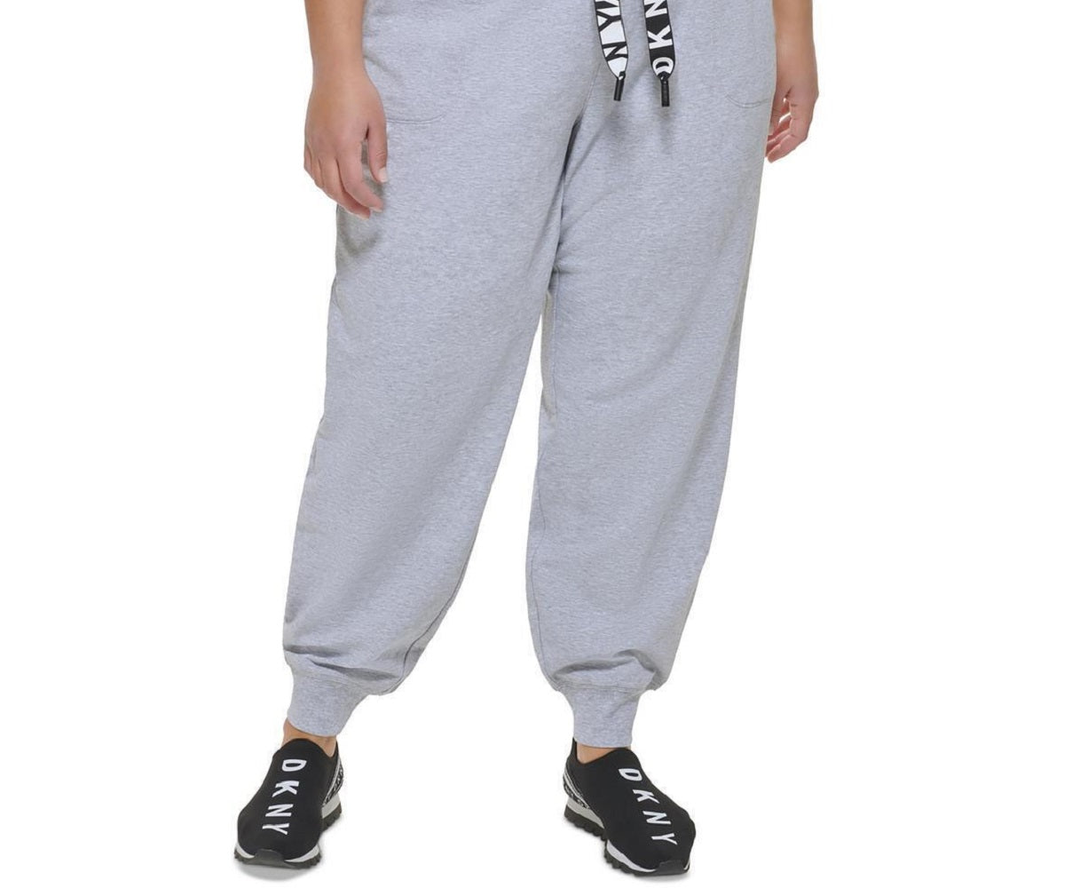 DKNY Women's Logo Drawstring Joggers Gray Size 2X