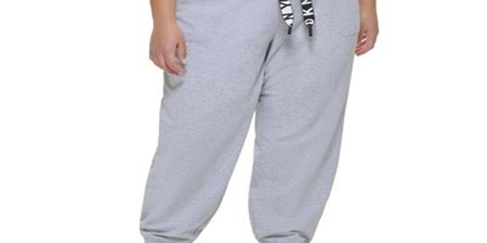 DKNY Women's Logo Drawstring Joggers Gray Size 1X